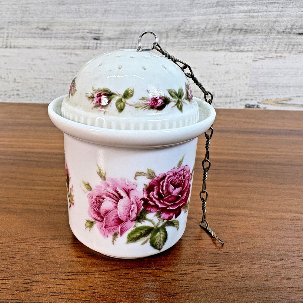 Vintage AK Kaiser West Germany Tea Ball Strainer Infuser Floral Porcelain